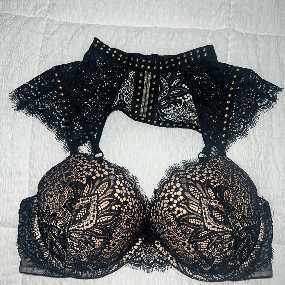 Victoria's Secret Black Lace Bra with Gold Accents